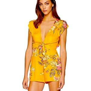 Minkpink Yellow Floral Front Tie Romper